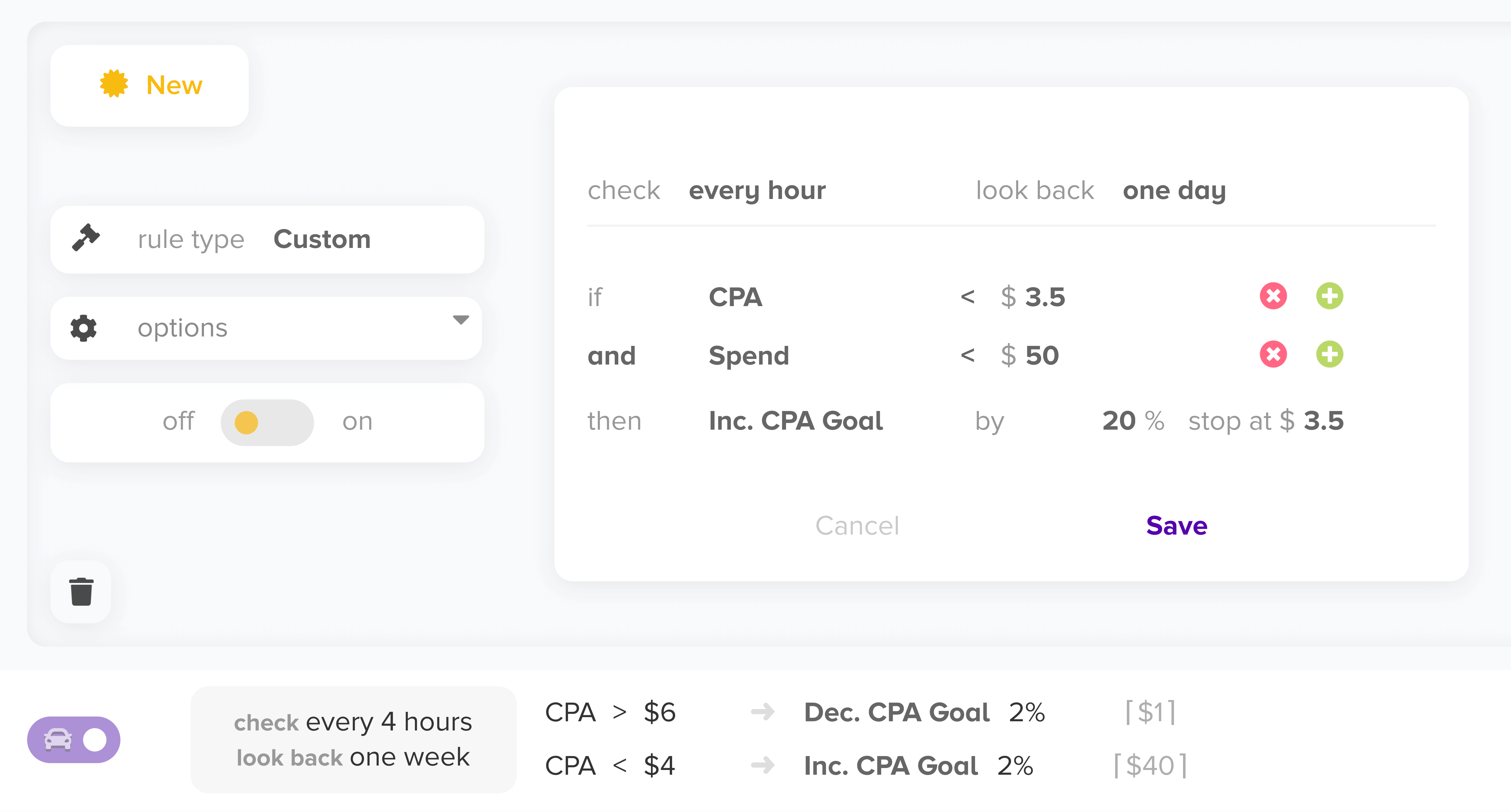 Screenshot of Xyla rules engine features.